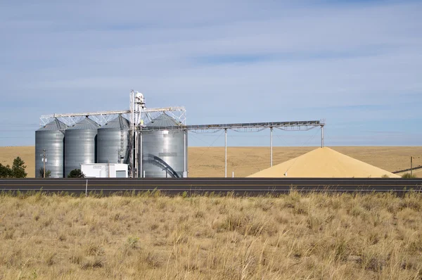 Grain storage silos with conveyor — Stock Photo, Image