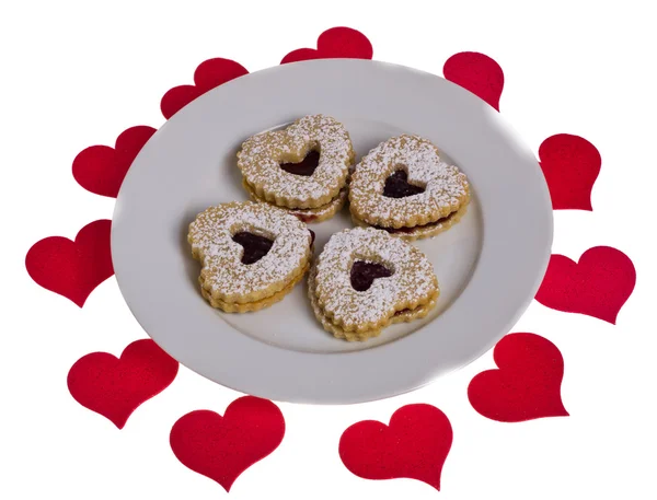 Plate of heart shaped cookies — Stock Photo, Image