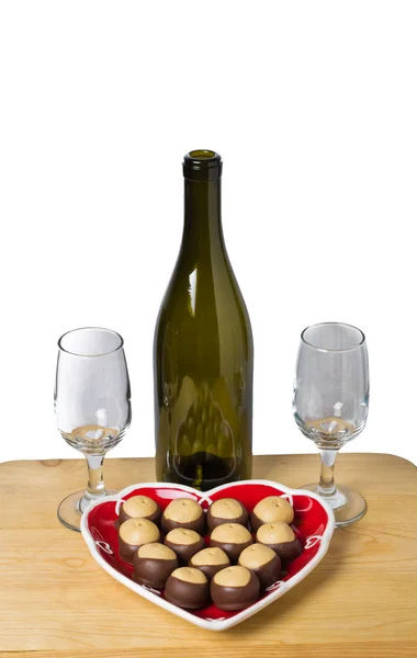 Bicchieri di vino cioccolato burro di arachidi biscotti — Foto Stock