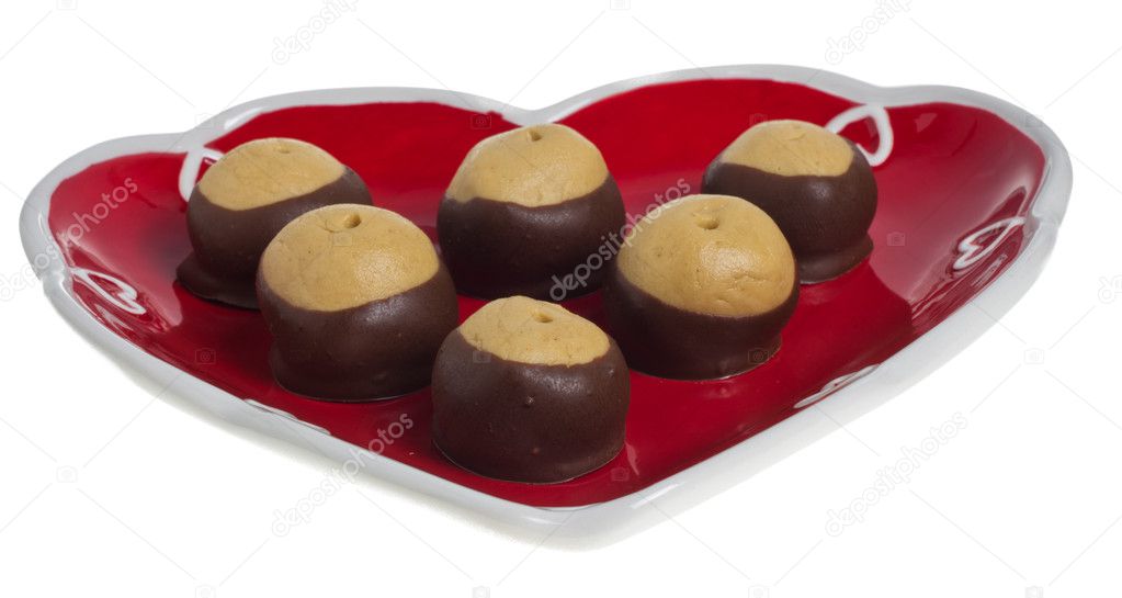 Heart shaped plate six buckeye cookies