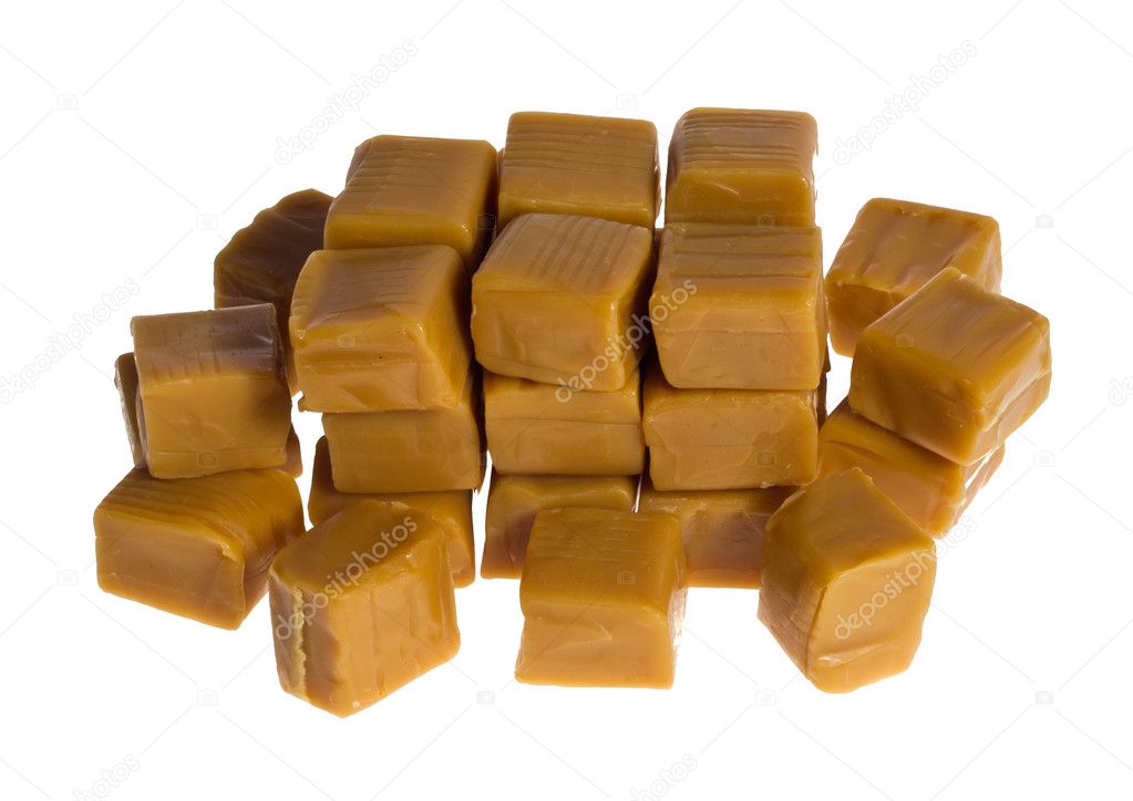 Caramel cubes stacked ready to eat