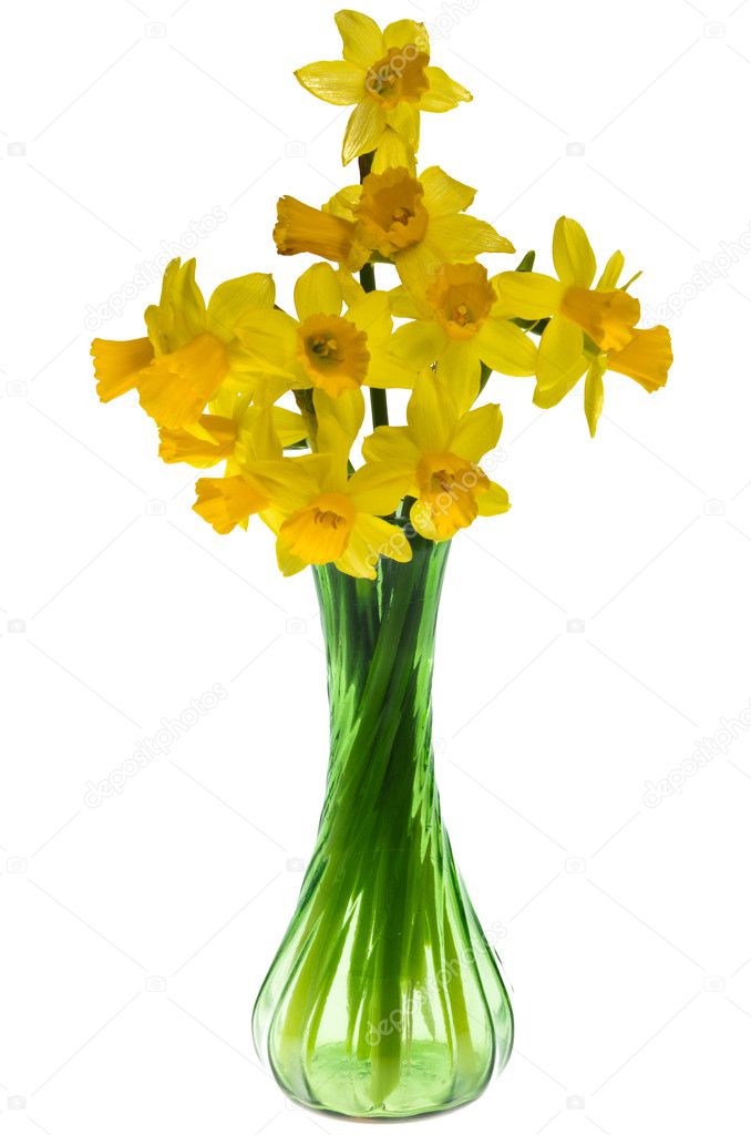 Arrangement of daffodil flowers in glass vase — Stock Photo © zigzagmtart 9471595