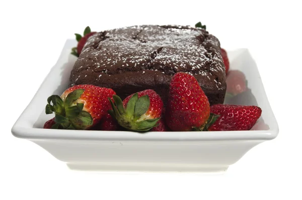 흰 접시 위에 놓인 초콜릿 케이크 — 스톡 사진