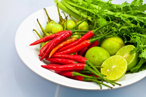 stock image Red chilli with fresh vegetables