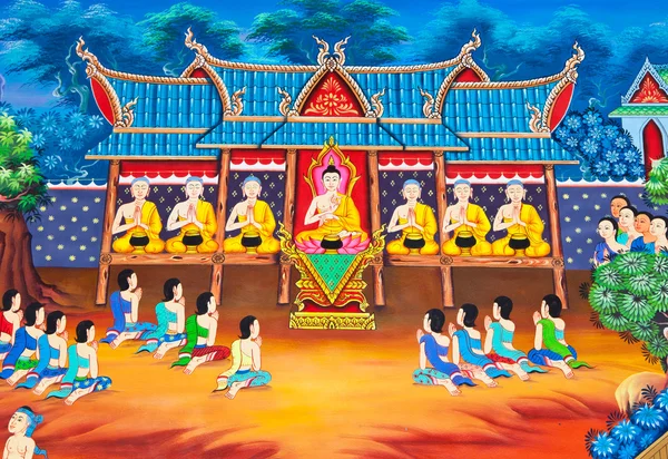 Lukisan seni fantasi di kuil umum Thailand — Stok Foto
