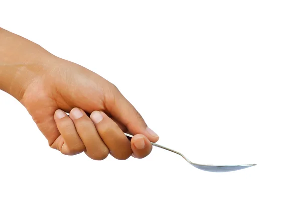 Hand and spoon — Stockfoto