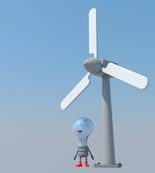 Větrný mlýn s mužem lampa — Stock fotografie