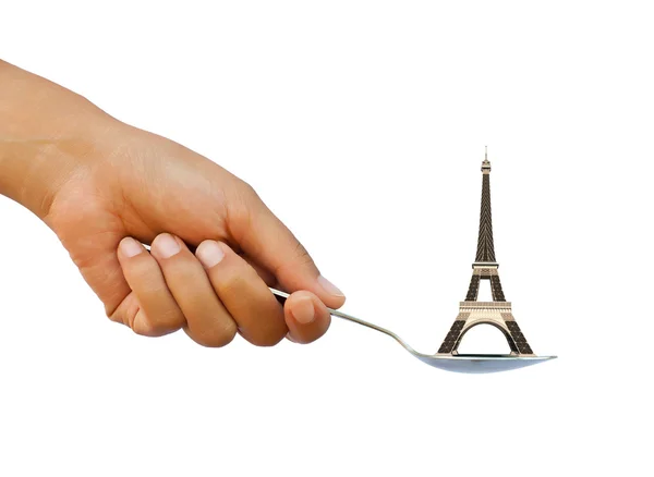 Eiffel tower in spoon — Stock Photo, Image