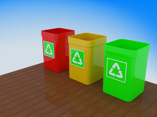 플라스틱 바디에 녹색 재활용 아이콘 휴지통 — 스톡 사진