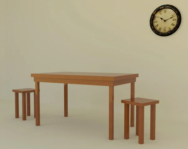 Tavolo in una stanza vuota con vecchio orologio — Foto Stock