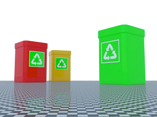 Papelera de reciclaje con un icono de reciclaje verde en el cuerpo de plástico — Foto de Stock