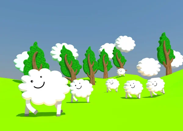 Šťastný v ovčí farma — Stock fotografie