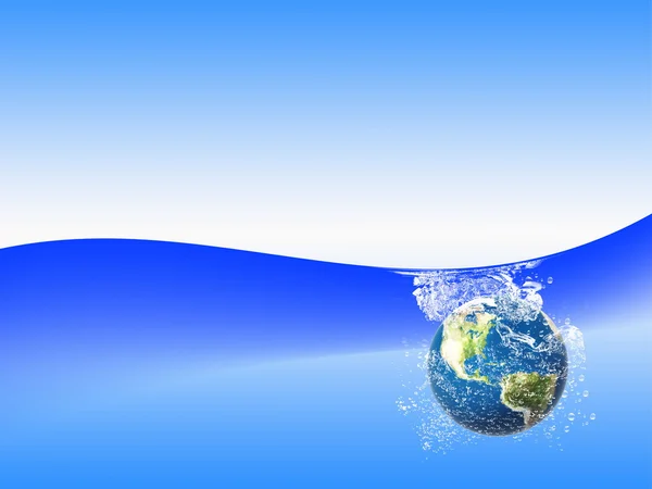 Jorden i vatten med blå bakgrund — Stockfoto