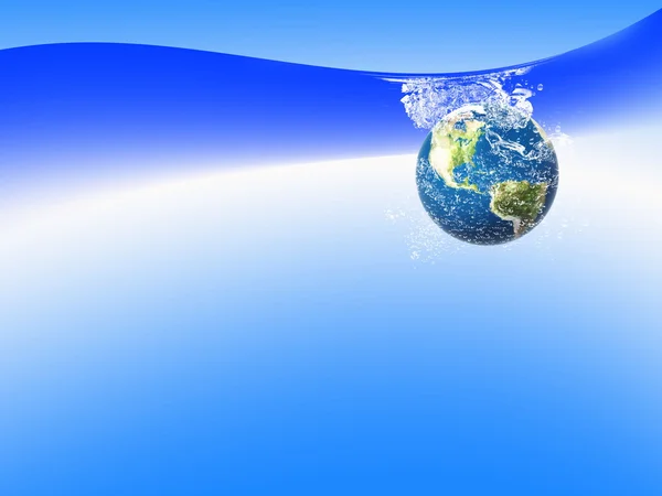 stock image Earth in water with blue background