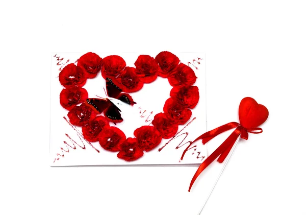 stock image Red heart and a postcard