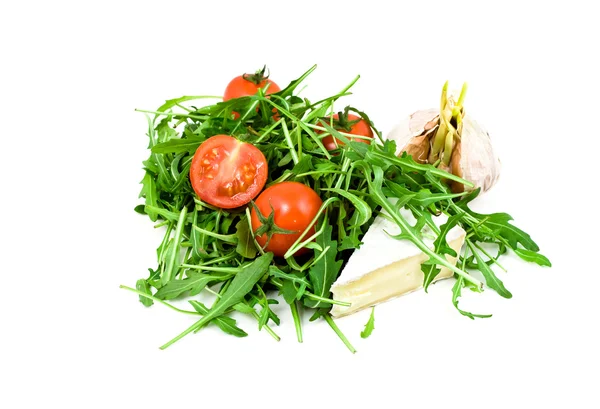 French cheese brie, garlic, ruccola and cherry tomatoes — Stock Photo, Image