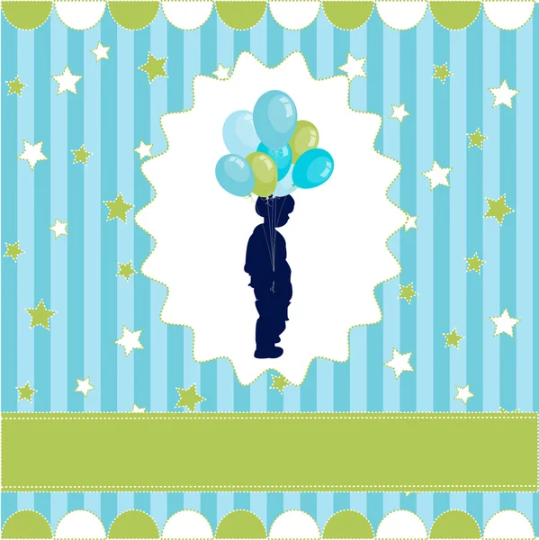 Boy with balloon, blue wallpaper — Stock Vector