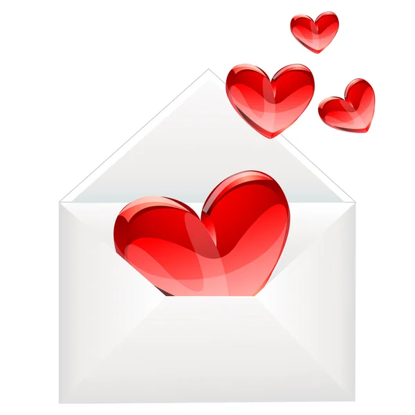 Carta de amor y corazones rojos — Archivo Imágenes Vectoriales