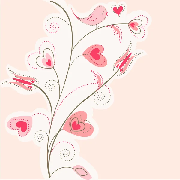 バレンタイン ツリー背景、ピンク ハート — ストックベクタ