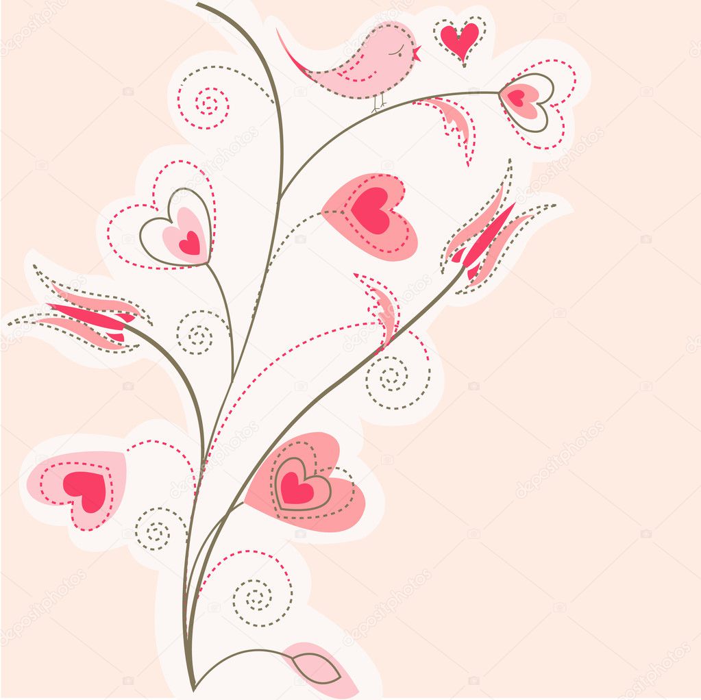 Valentine tree background, pink hearts