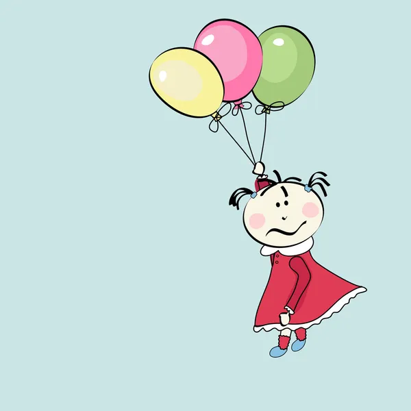 Gadis kecil terbang dengan balon - Stok Vektor