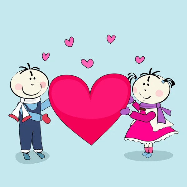 Jongen en meisje, happy Valentijnsdag — Stockvector