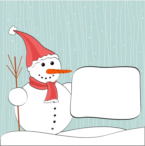 Χριστούγεννα χιονάνθρωπος χειμώνα και πινακίδα — Διανυσματικό Αρχείο
