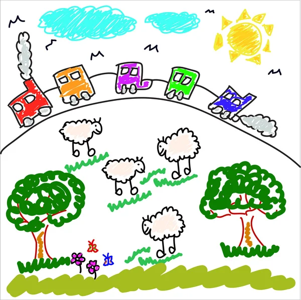 Children's drawing — Stock Vector