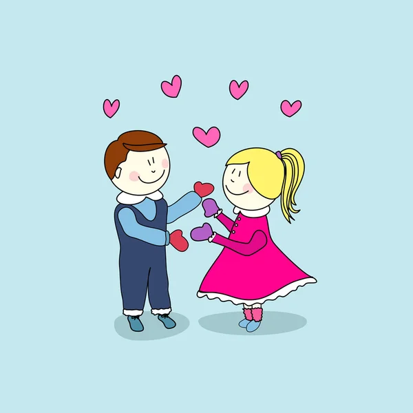 Jongen en meisje, happy Valentijnsdag — Stockvector