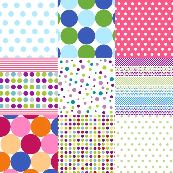 Seamless patterns, polka dot set — Stock Vector