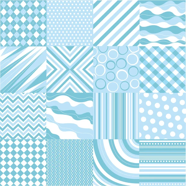 Seamless blue patterns with fabric texture — Stock Vector