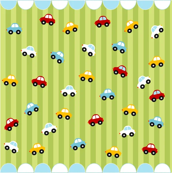 Schattig naadloze patroon met kleine auto's, baby kaart — Stockvector
