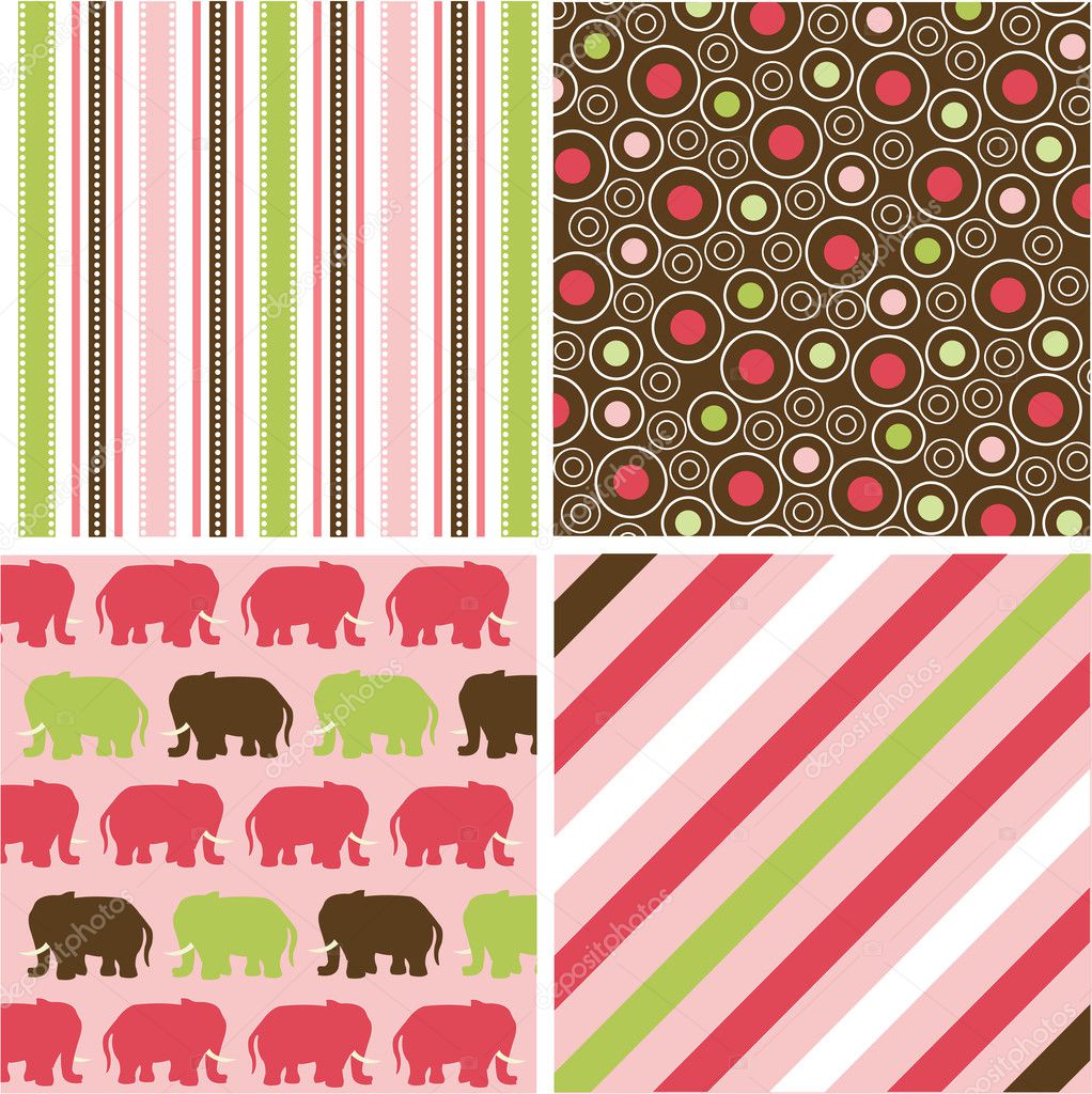 Seamless patterns with fabric texture, baby girl patterns