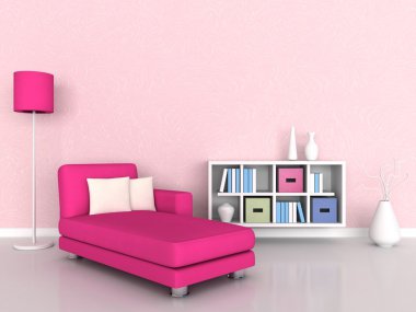 Interior of the modern room, pink wall and pink sofa clipart