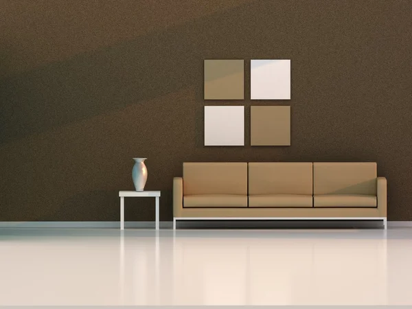 棕色客厅，现代的房间 — 图库照片