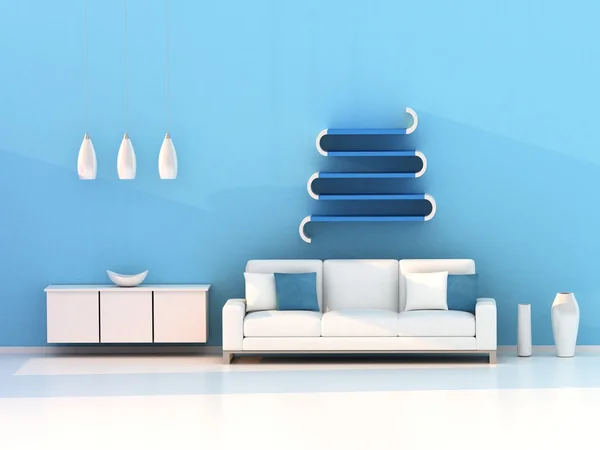 Niebieski pokój dzienny, pokój nowoczesny — Zdjęcie stockowe