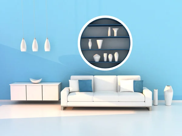 Blå stue, moderne værelse - Stock-foto