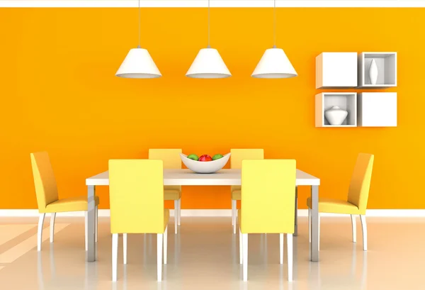Orange modern dining room — Stock Photo, Image