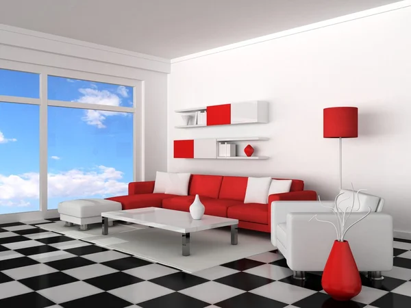 현대 방, 흰 벽의 인테리어 — 스톡 사진