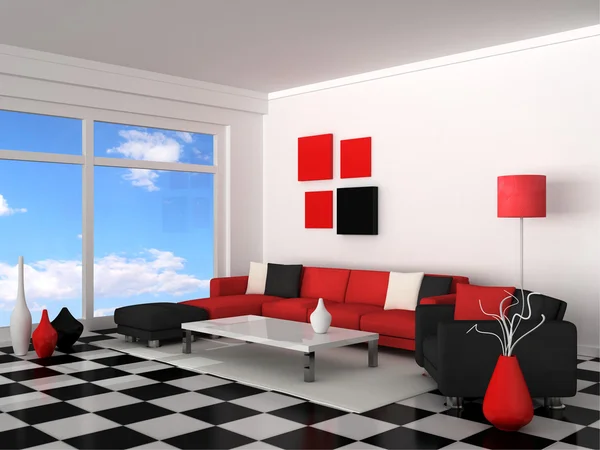 Interior do quarto moderno, parede branca — Fotografia de Stock