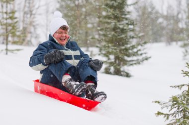 Woman and sled clipart