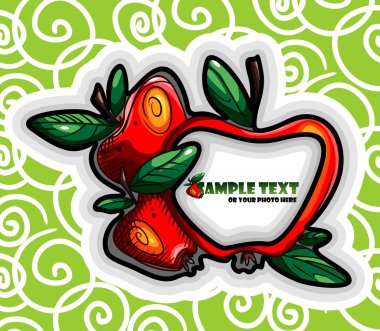 Green label with red apples. clipart