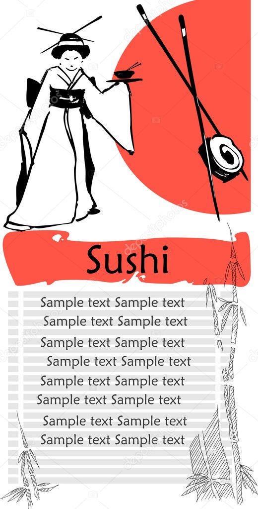 A vector illustration of a sushi menu template with space for text.