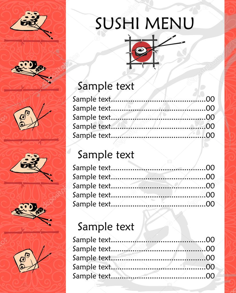 A vector illustration of a sushi menu template with space for text.