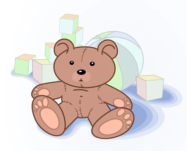 Urso engraçado no fundo de brinquedos . —  Vetores de Stock