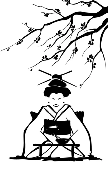 Geisha y sakura . — Vector de stock