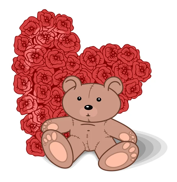 Urso dos namorados com rosa flor vermelha e corações . —  Vetores de Stock
