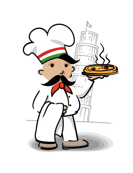 Italian chef with pizza. — Stock Vector