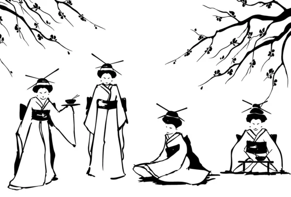 Geisha y sakura . — Archivo Imágenes Vectoriales