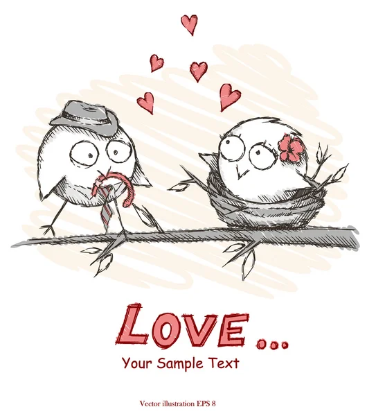 Printemps, oiseaux amoureux assis sur un arbre . — Image vectorielle